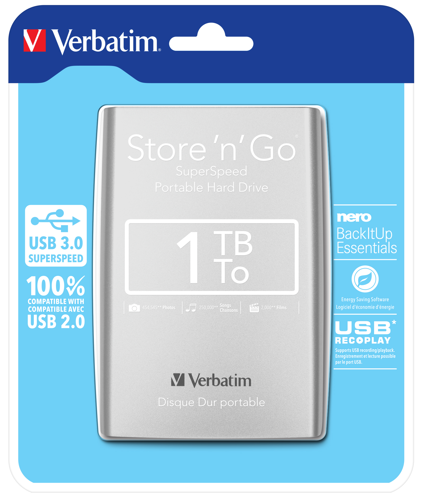 Verbatim Store'n'Go Portable - 1TB - Ekstern Harddisk - Sølv