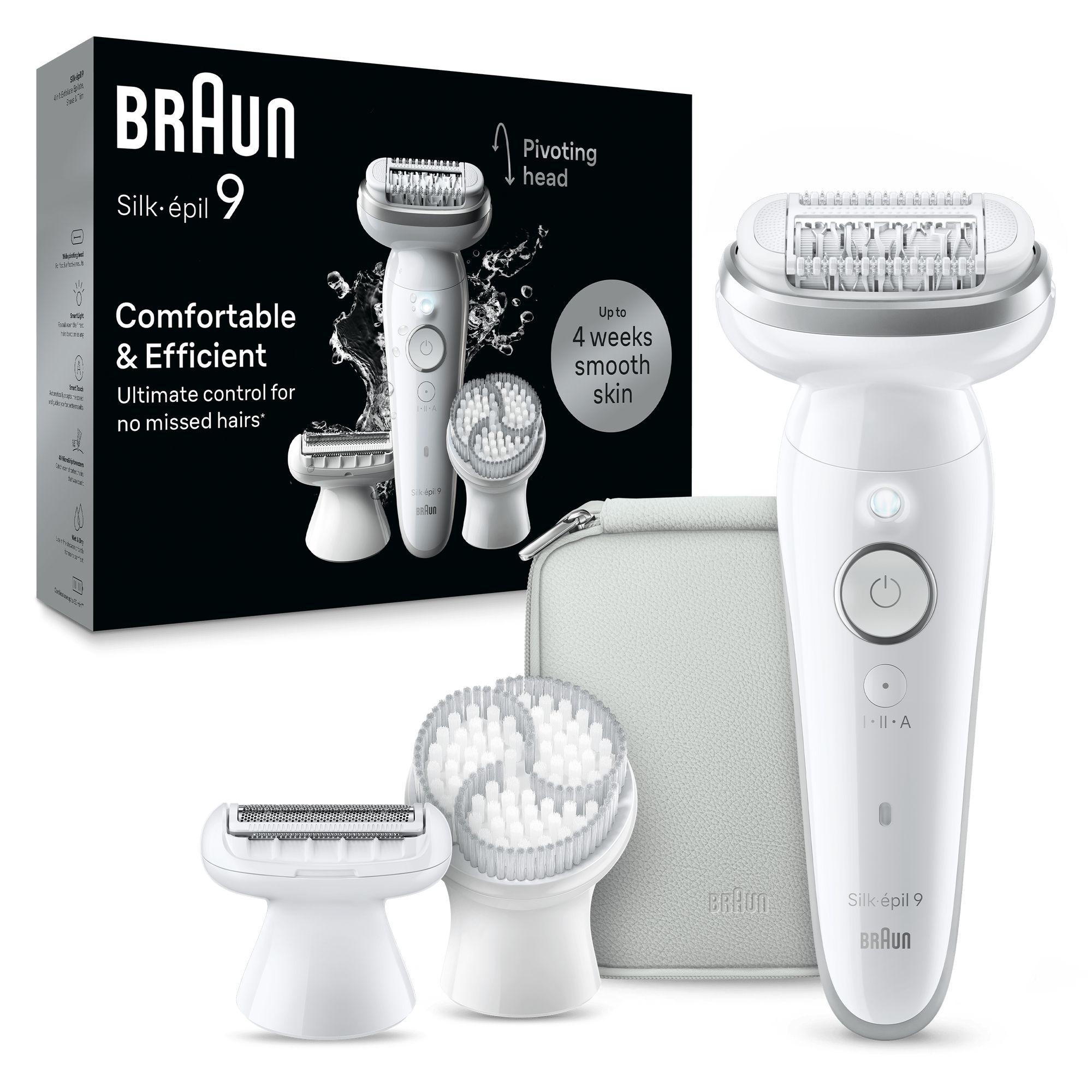 Braun Silk-épil 9 9-061, Sølv, Hvid, 40 pincetter, MicroGrip, 0,5 mm, Batteri, Indbygget batteri