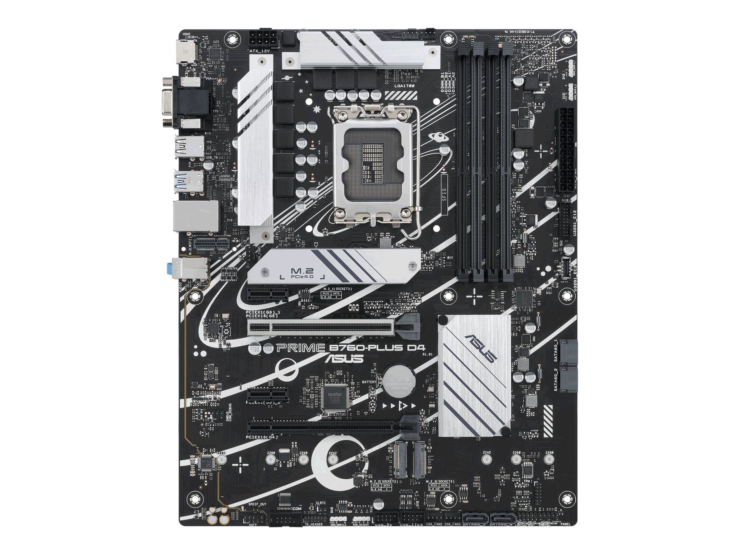 ASUS PRIME B760-PLUS D4 - Bundkort - ATX - LGA1700 sokkel - B760 Chipset - USB-C 3.2 Gen 2x2, USB-C 3.2 Gen 1, USB 3.2 Gen 2, USB 3.2 Gen 1, USB4 - 2.5 Gigabit LAN - onboard grafik (CPU påkrævet) - HD Audio (8-kanaler)