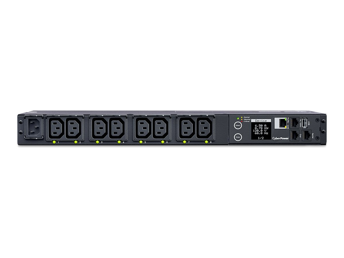 CyberPower Switched Series PDU41004 - Strømfordelingsenhed (rackversion) - AC 100-240 V - 1-faset - Ethernet, serial - input: IEC 60320 C14 - output-stikforbindelser: 8 (power IEC 60320 C13) - 1U - 3.05 m ledning - sort