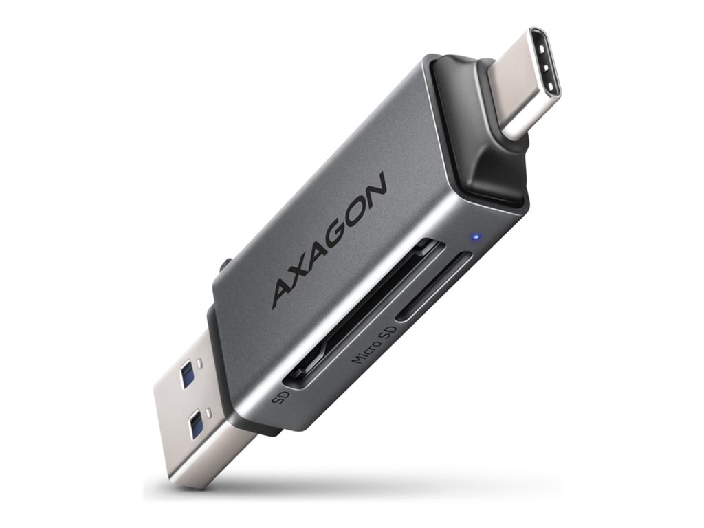 AXAGON CRE-DAC - Kortlæser (microSD, microSDHC, microSDXC, TransFlash, SD, SDHC, SDXC, MMC, MMCmobile, MultiMediaCard Dual Voltage, MMCplus, RS-MMC, microSDHC UHS-I, microSDXC UHS-I) - USB 3.2 Gen 1 / USB-C
