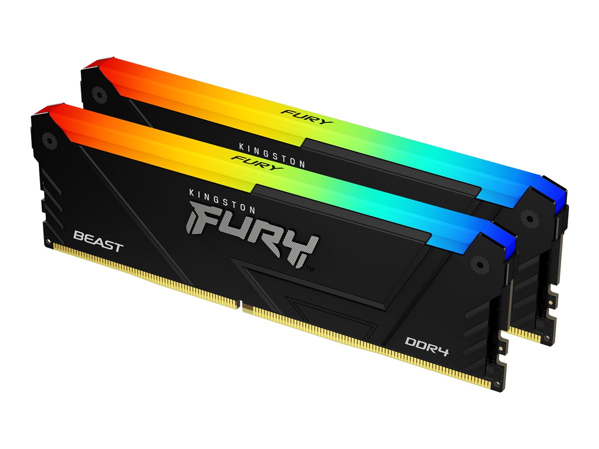 Kingston FURY Beast RGB DDR4-3200 - 64GB - CL16 - Dual Channel (2 pcs) - Intel XMP - Sort med RGB