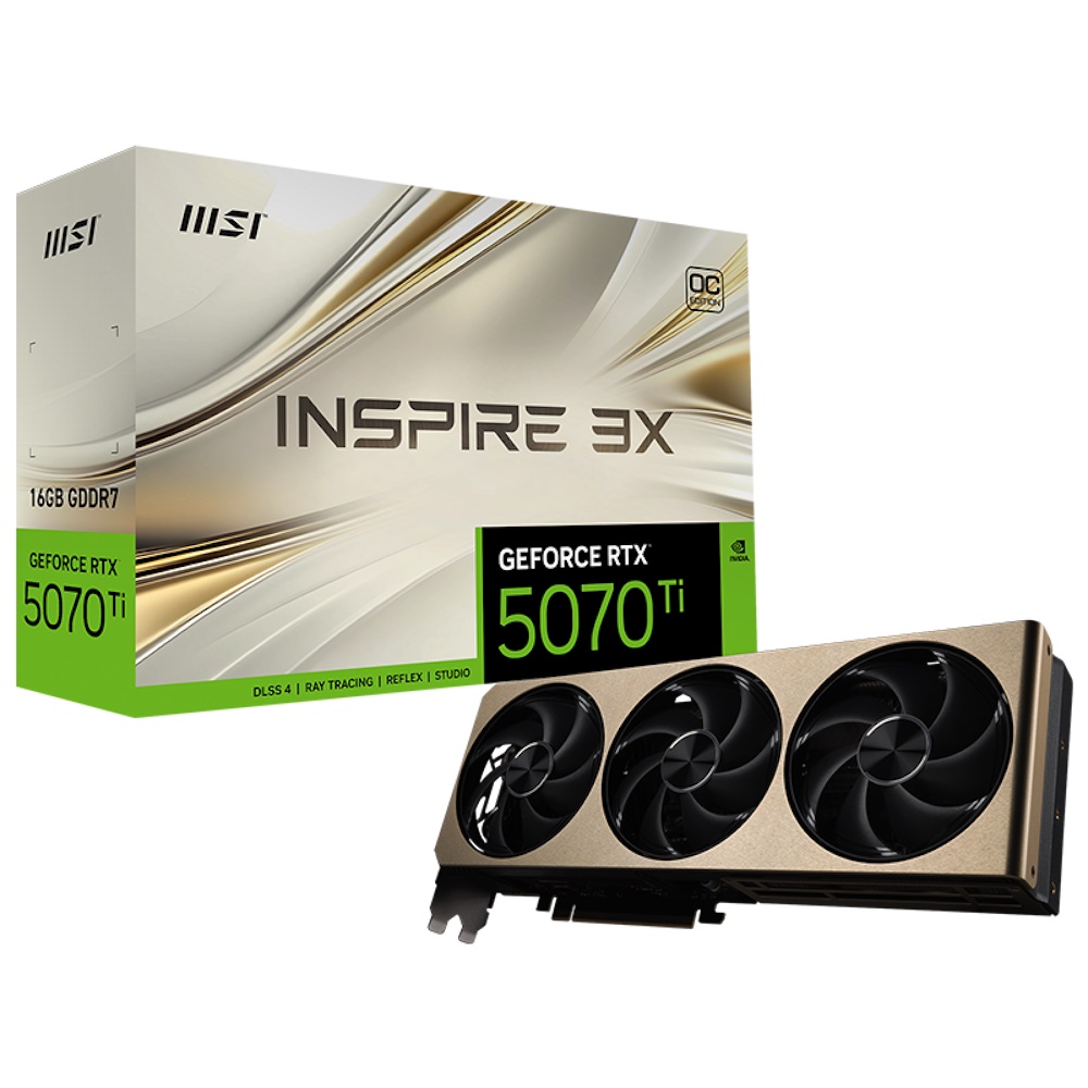 MSI GeForce RTX 5070 Ti 16G INSPIRE 3X OC (DLSS 4, 3x DisplayPort, 1x HDMI 2.1) Grafikkort - GEEKD.dk