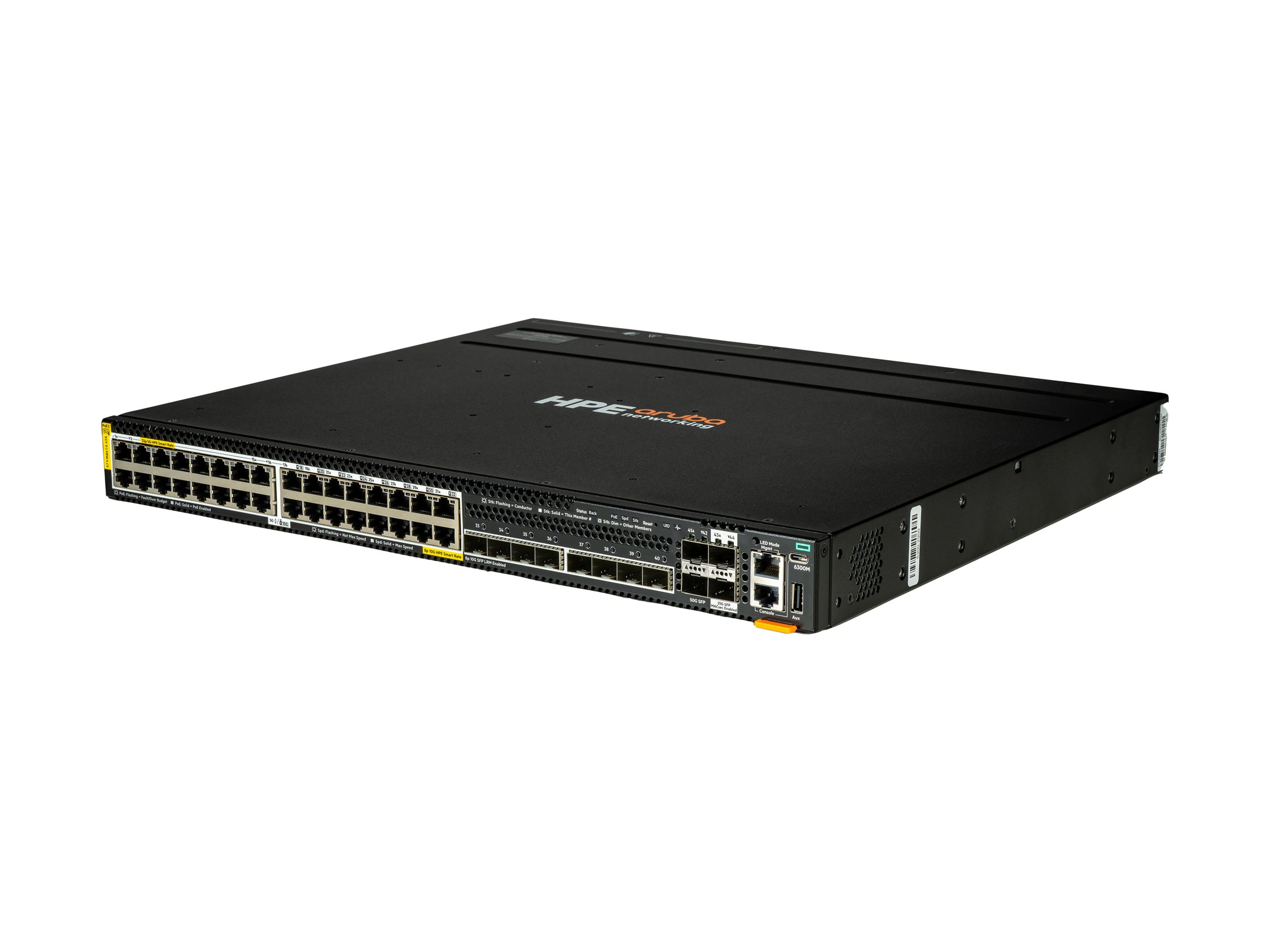 HPE Aruba Networking CX 6300M 32p Smart Rate 5G CL8 8p SFP+ 10G LRM 2p SFP56 50G 2p SFP28 25G MACsec Switch Switch 32-porte 5 Gigabit Ethernet PoE++