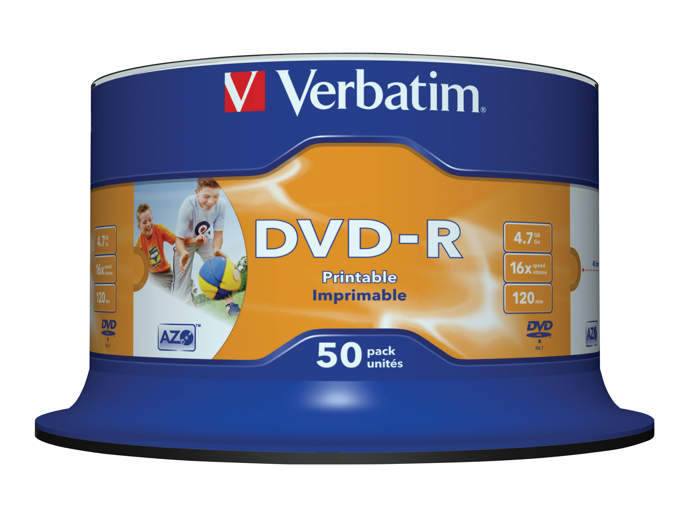 Verbatim DVD-R, 16x, 4,7 GB/120 min, 50-pack spindel, AZO, printable