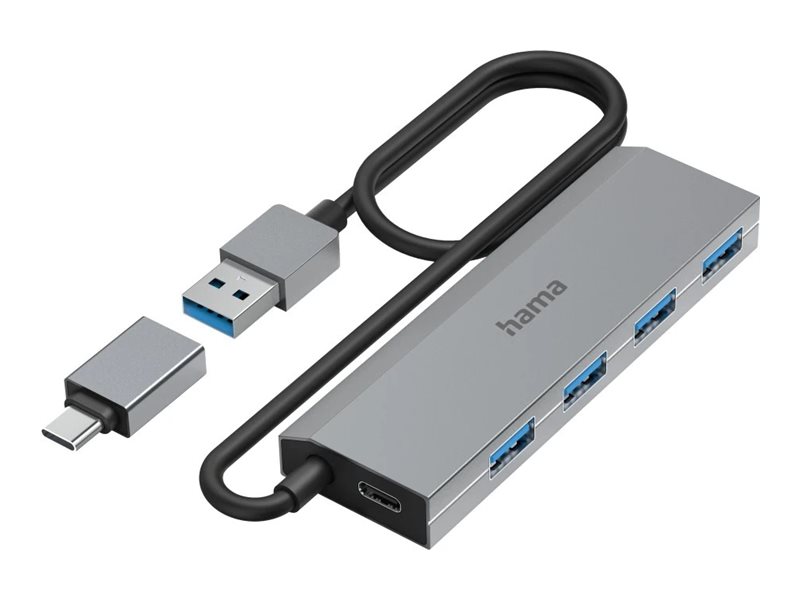 Hama Essential Line - Hub - incl. USB-C adapter and power supply - 4 x USB 3.2 Gen 1 - desktop
