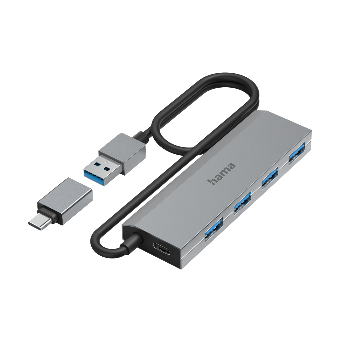 Hama Essential Line - Hub - incl. USB-C adapter and power supply - 4 x USB 3.2 Gen 1 - desktop