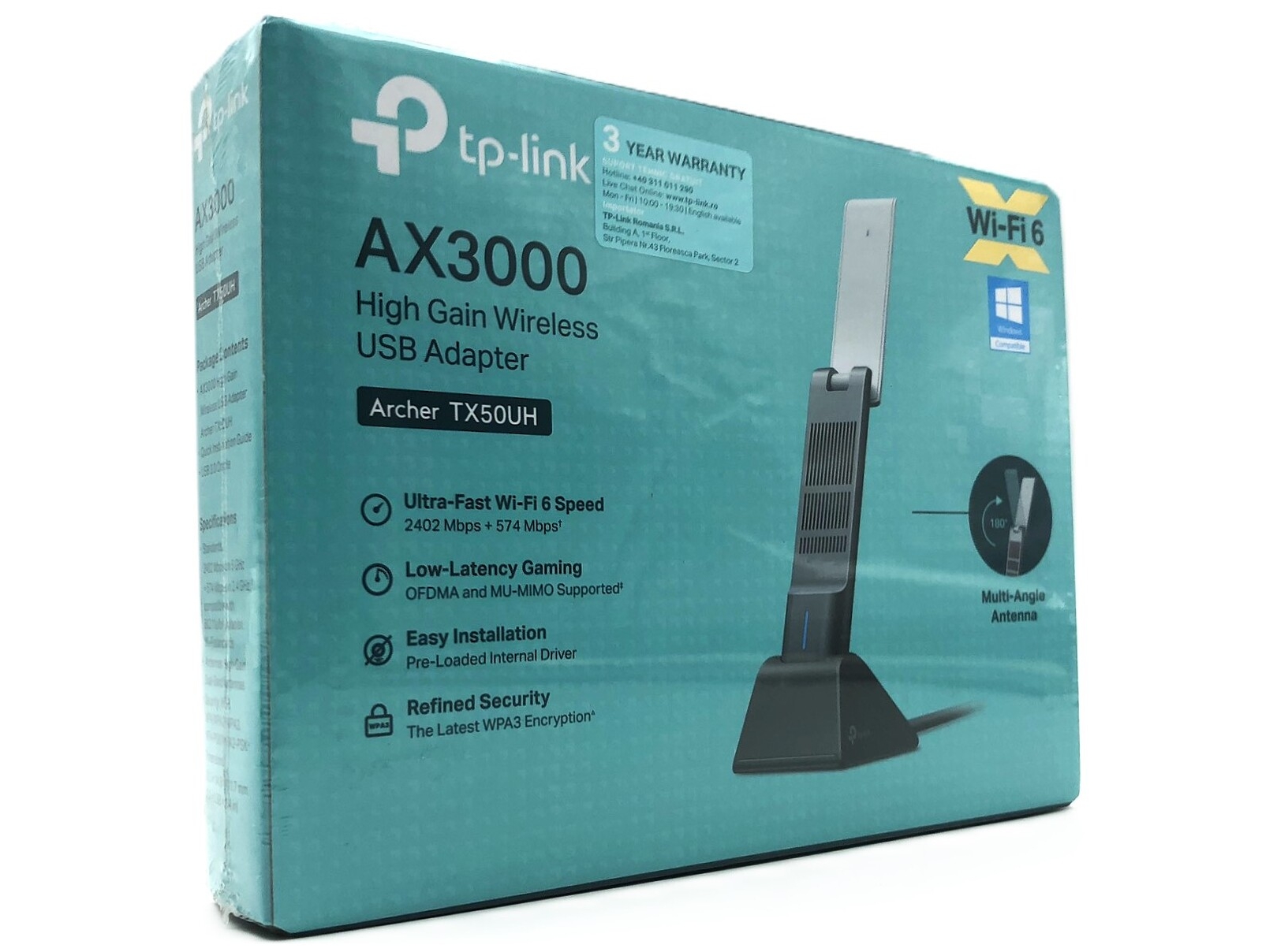 TP-Link Archer TX50UH, Kabel & trådløs, USB, WLAN, Wi-Fi 6 (802.11ax), 3000 Mbit/s, Sort