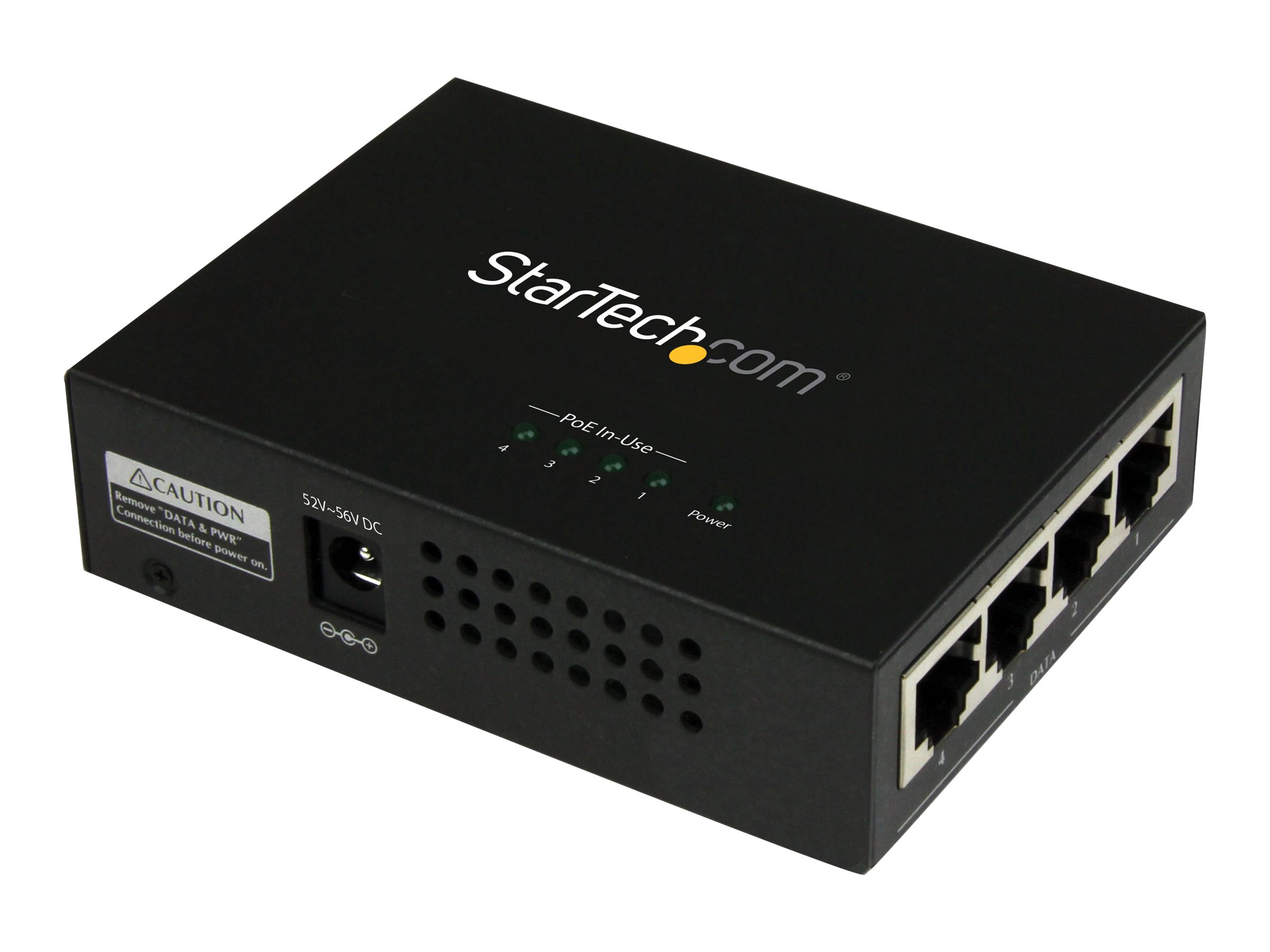 StarTech.com 4 Port Midspan - Injector - 802.3at and 802.3af - Wall-mountable Power over Midspan (POEINJ4G) Strøminjektor Ekstern Sort