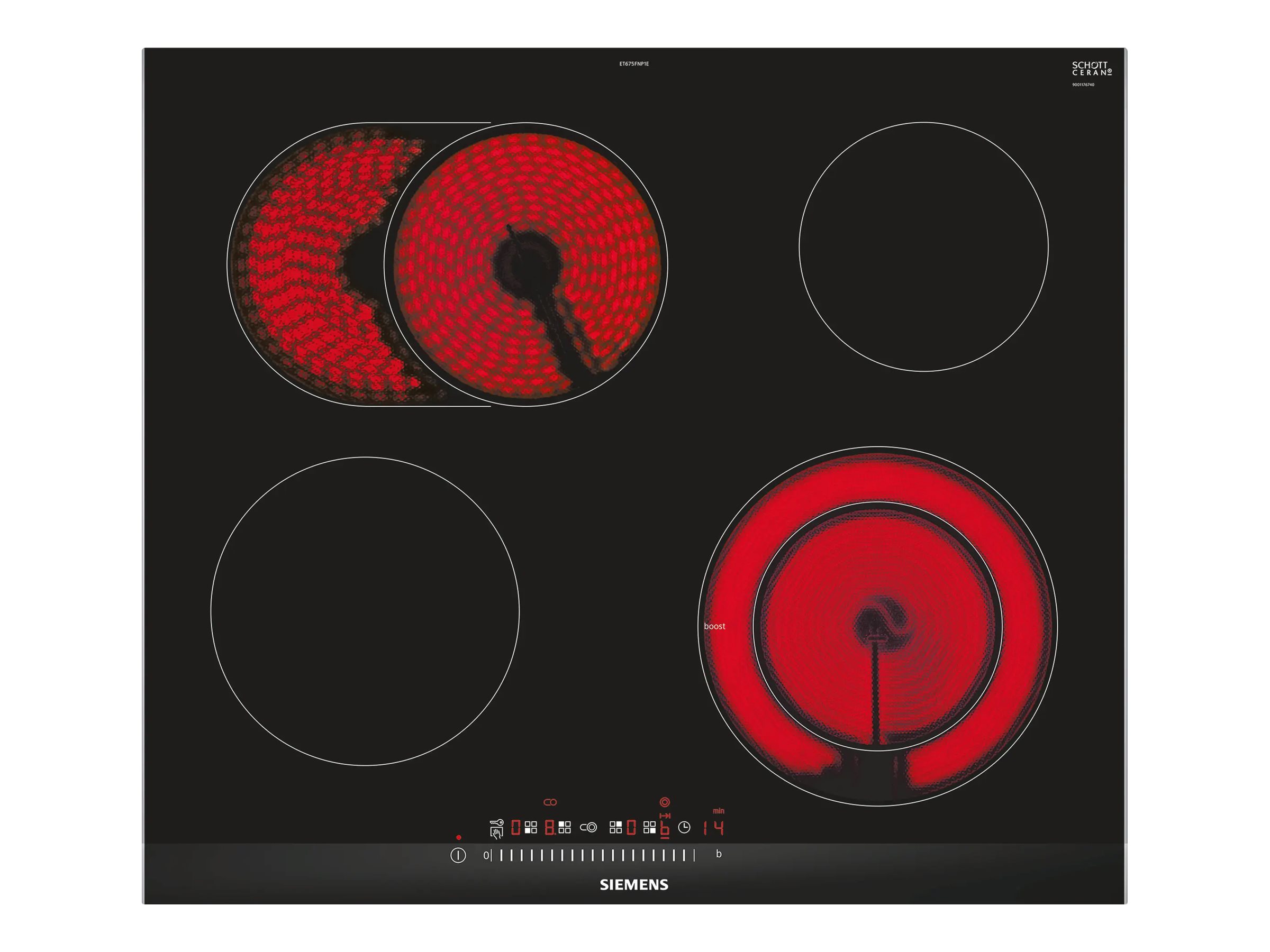 Siemens iQ300 ET675FNP1E - Keramisk kogeplade - 4 plader - Niche - bredde: 56 cm - dybde: 49 cm - med rustfrit stål-sidepynt, - med facetteret frontkant - sort