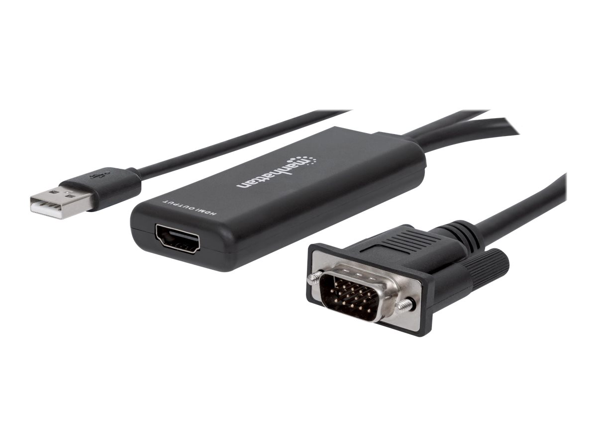 Manhattan VGA and USB-A to HDMI Converter, Analog VGA Video and USB Audio to Digital HDMI Signal, 1920x1080, 1080p@60Hz, 24-bit colour, 1.65 Gbps /