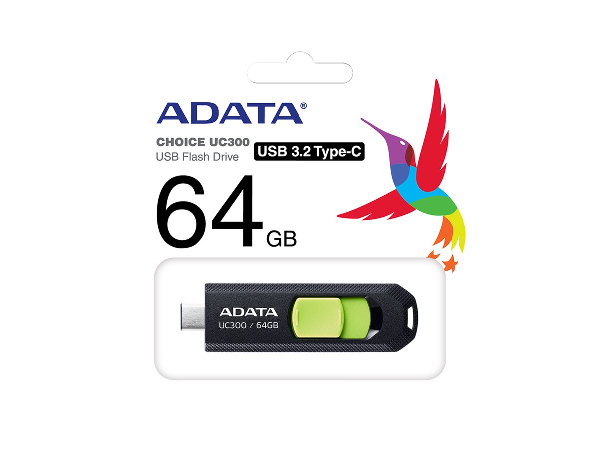 ADATA UC300 - USB flashdrive - 64 GB - USB 3.2 Gen 1 / USB-C - sort, grøn
