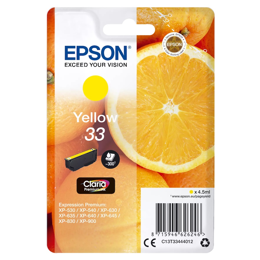 Epson Oranges C13T33444010 bläckpatroner 1 styck Original Gul