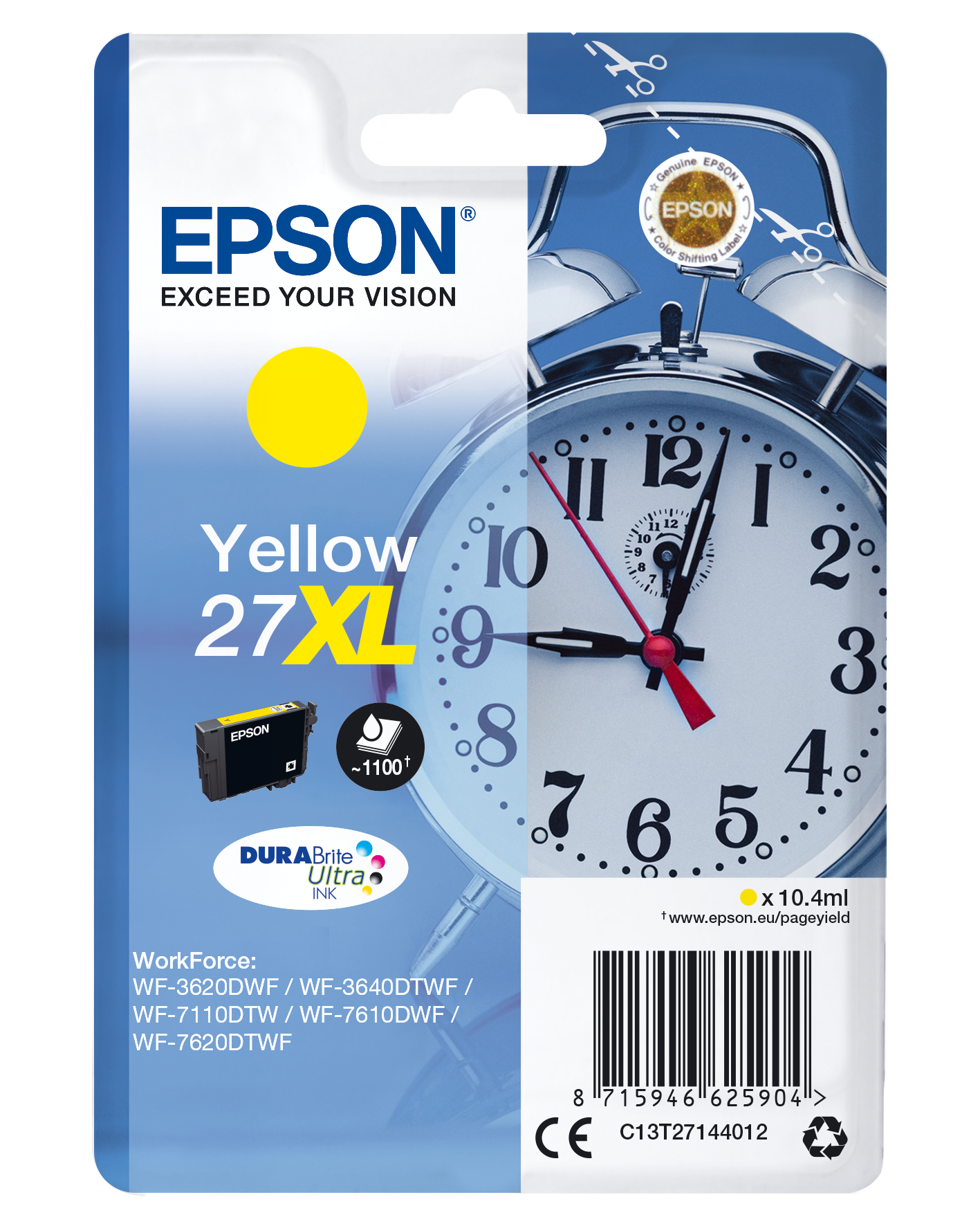 Epson 27XL Gul 1100 sider Blæk C13T27144012 billede