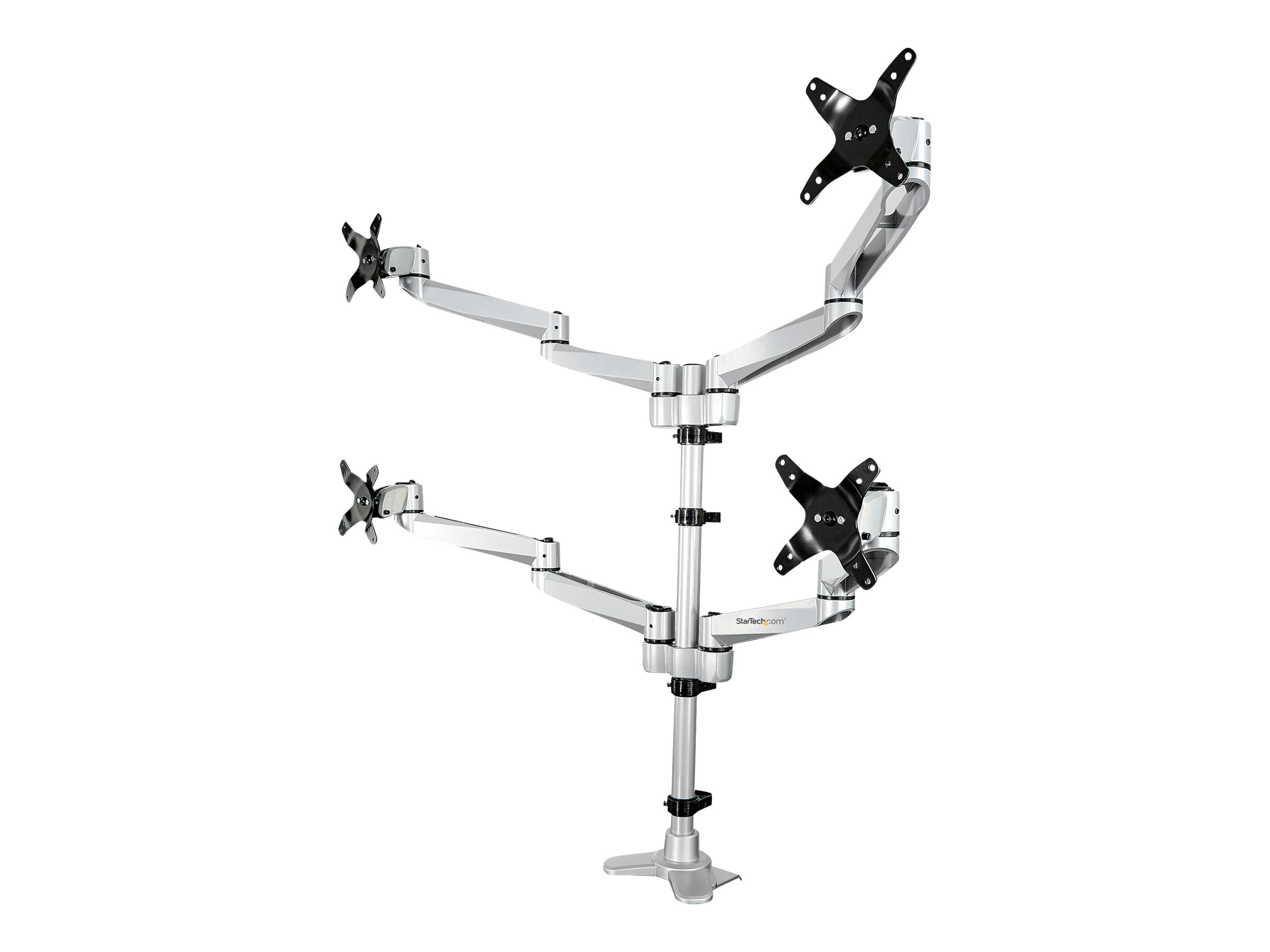 StarTech.com Desk Mount Quad Monitor Arm, Premium Articulating VESA 4 Monitor Mount 2x2 up to 27", Ergonomic Height Adjustable Pole Mount,