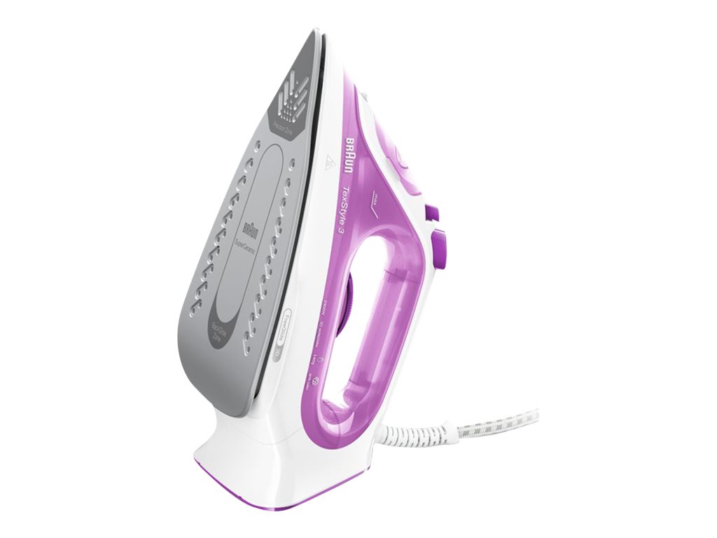 Braun TexStyle 3 SI3030PU, Dampstrygejern, Keramisk strygesål, 2 m, 145 g/min, Lyserød, 45 g/min