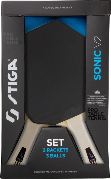 Stiga Sonic V2 Bordtennissæt (2 stk. bat og 3 stk. bolde)