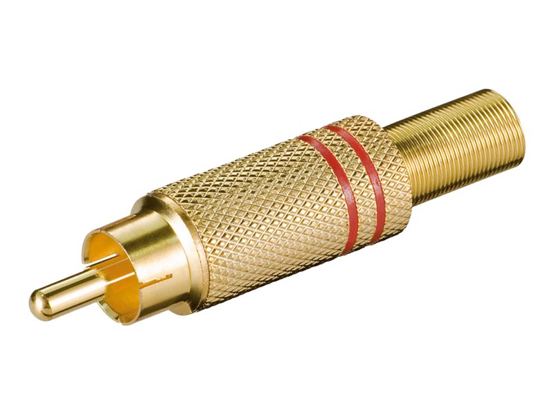 RCA(Phono) han - Forgyldt m. fjederaflastning, Rød (Ø5,4mm)