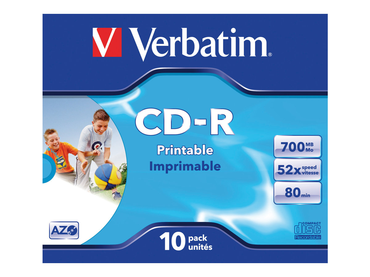 Verbatim - 10 x CD-R - 700 MB (80 min) 52x - printbar overflade for ink jet, bred printbar overflade - cd-boks