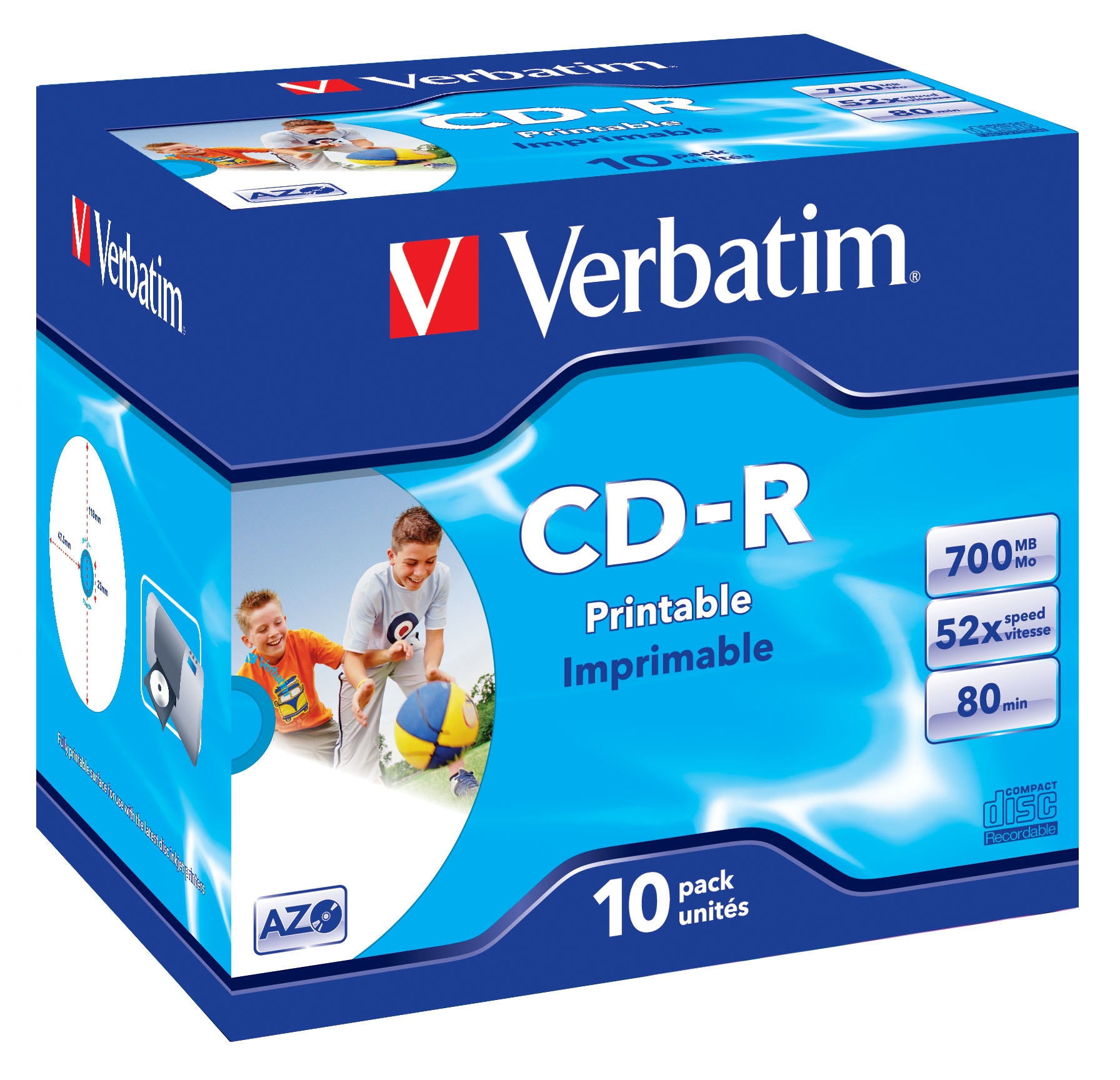Verbatim - 10 x CD-R - 700 MB (80 min) 52x - printbar overflade for ink jet, bred printbar overflade - cd-boks