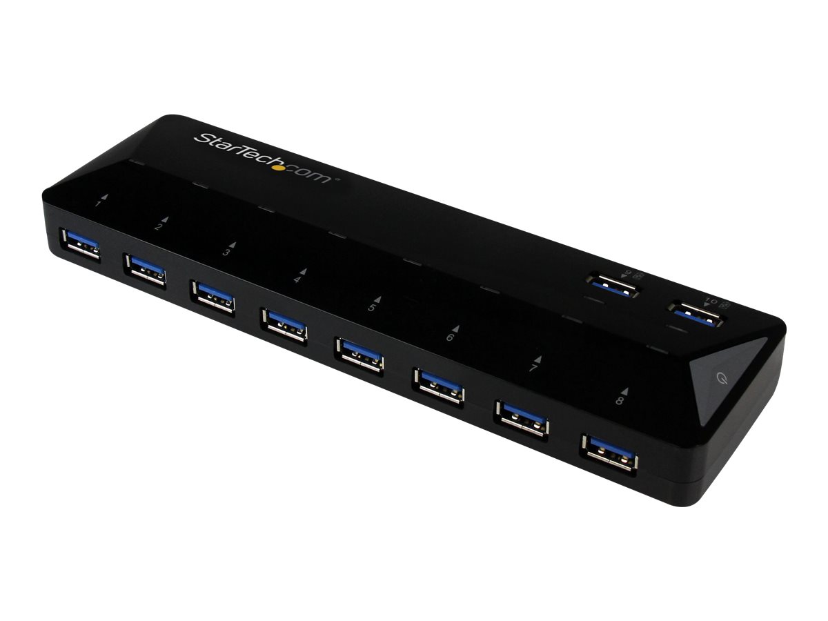 Startech 10 Port USB 3.0 Hub with Charge & Sync Ports - 8 x USB-A, 2 x USB-A Fast Charge Ports - Multi Port Powered USB Hub (ST103008U2C) - USB sharing switch til periferiudstyr - 10 x SuperSpeed USB 3.0 - desktop - for P/N: DKWG30DPHPD, DKWG30DPHPDU, TB33A1C, USB312SAT3CB, USB315CB2M, USBLTM1MBK, USBLTM1MWH