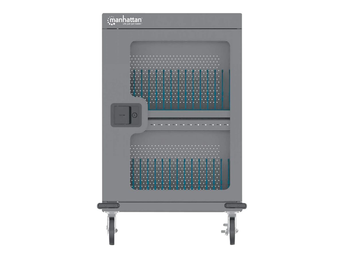 Manhattan Charging Cabinet/Cart via USB-C x32 Devices, Trolley, Power Delivery 18W per port (576W total), Suitable for iPads/other tablets/chromebooks