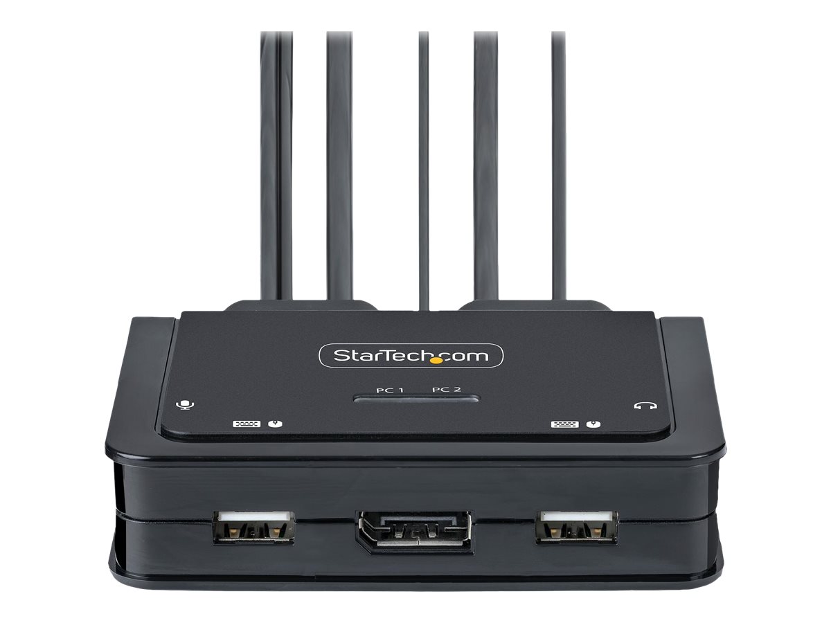 StarTech.com 2-Port USB-C Cable KVM , 4K 60Hz DisplayPort Output, Compact KVM 4ft/1.2m USB Type-C/Audio Integrated Cables, Bus Powered - Remote