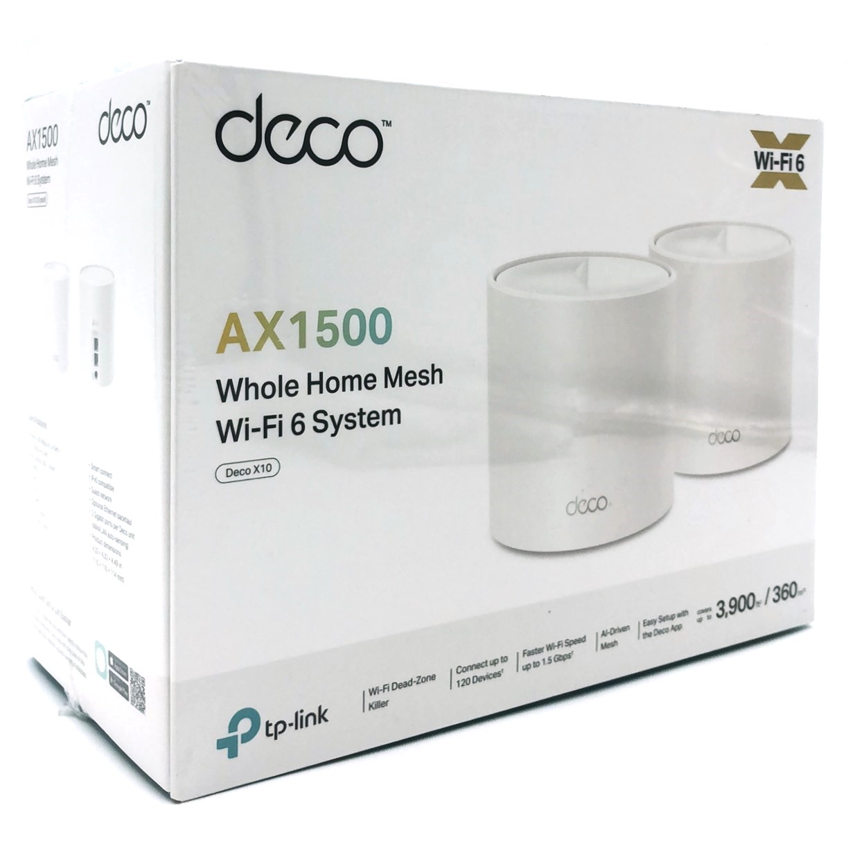 TP-Link Deco X10, Hvid, Intern, Mesh-router, 190 m², Dual-band (2,4 GHz / 5 GHz), Wi-Fi 6 (802.11ax)