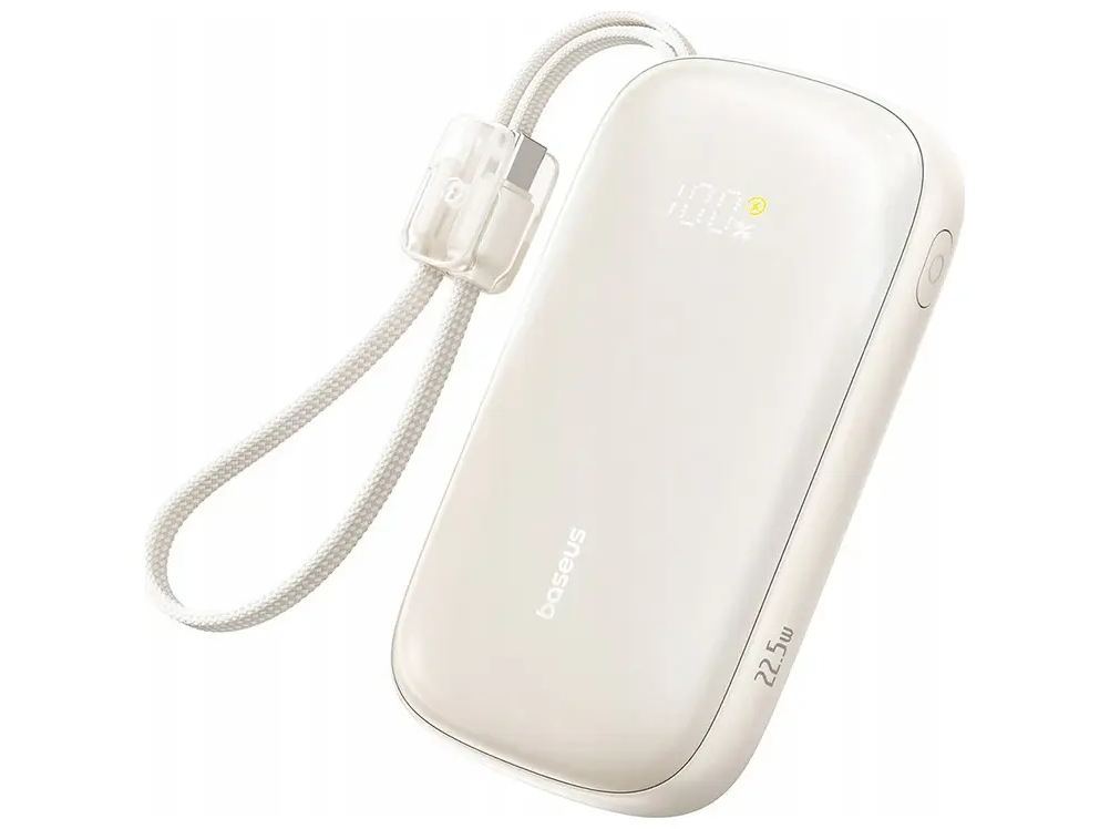 Baseus EnerFill FC21 Qpow 3 Ultra 10000mAh 22.5W Powerbank with attached cable lanyard - beige Powerbank - Beige - 10000 mAh