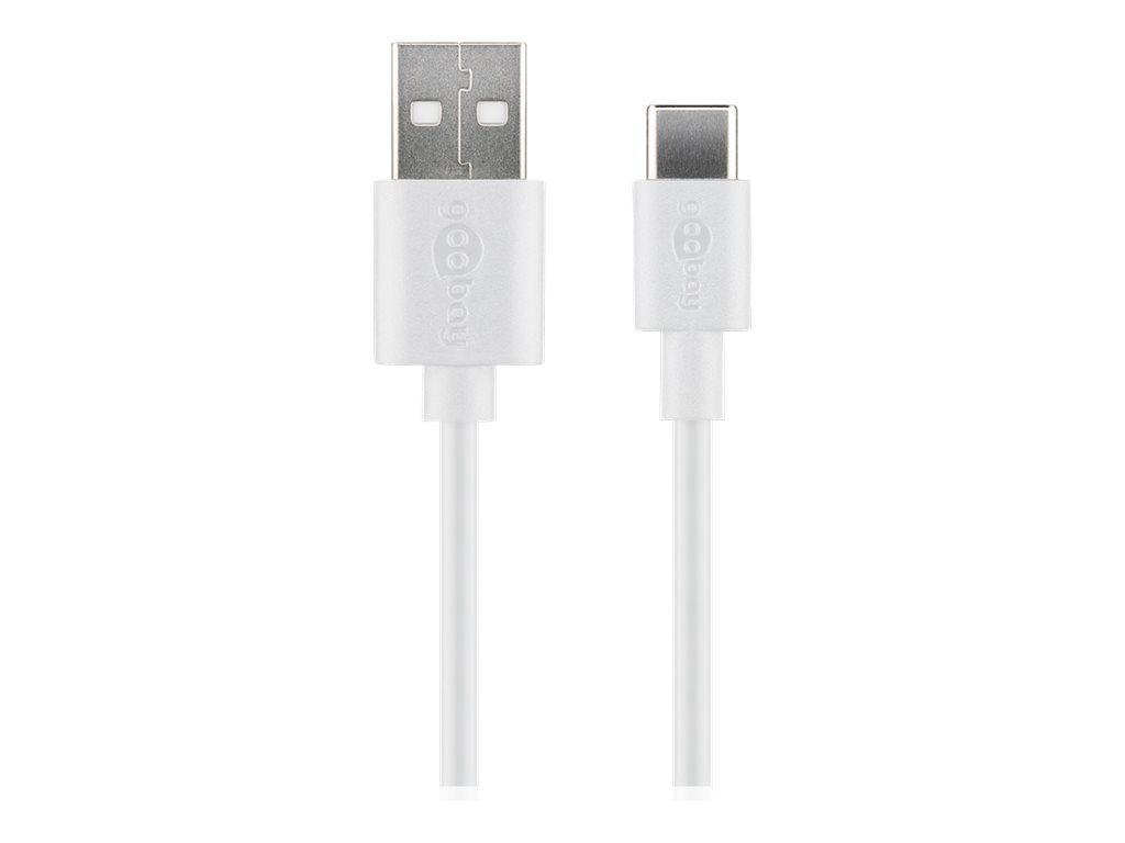 USB-A han > USB-C han (2.0) kabel, 3A, Hvid (2m)