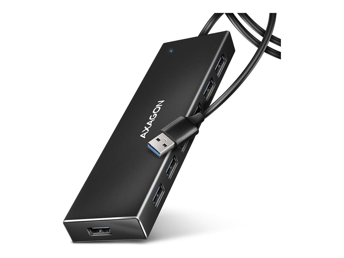 AXAGON SuperSpeed USB-A Flat Hub with 1 m Cable USB hub - USB 3.2 - 7 ports - Sort