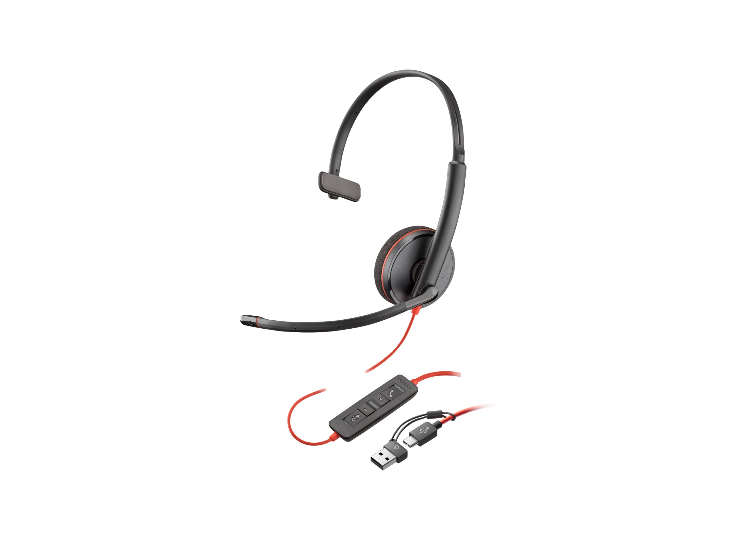 HP Poly Blackwire 3215 - Blackwire 3200 Series - headset - på øret - kablet - 3,5 mm jackstik, USB-C - sort - Certified for Skype for Business, Avaya Certified, Cisco Jabber Certified, UC-certificeret