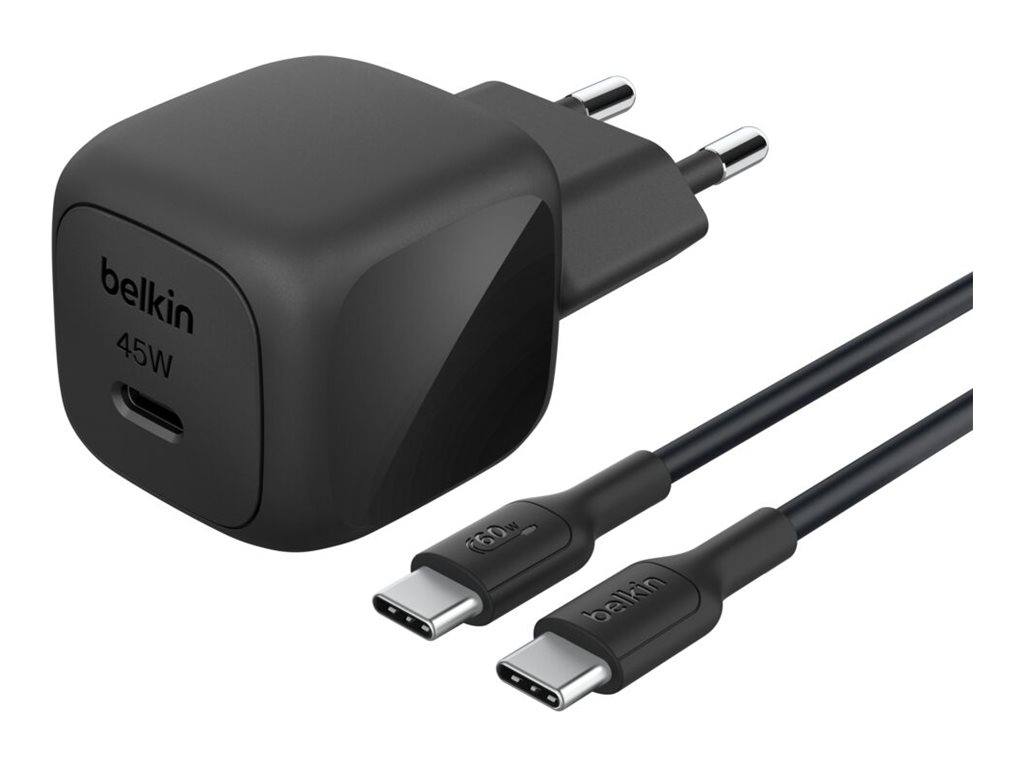 Belkin BoostCharge power adapter - compact - 24 pin USB-C - 45 Watt - with USB-C cable (1m)