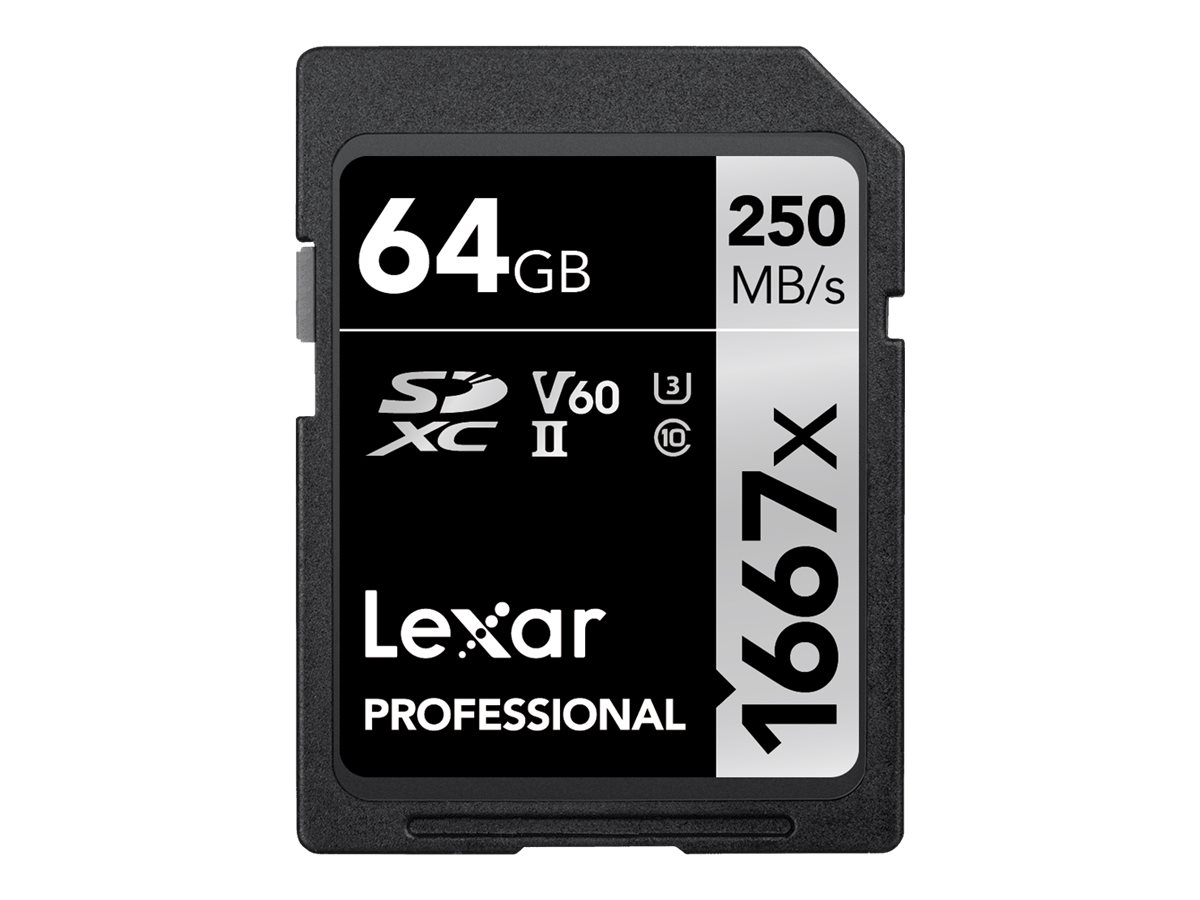 Lexar Professional - Flashhukommelseskort - 64 GB - Video Class V60 / UHS-II U3 / Class10 - 1667x - SDXC UHS-II