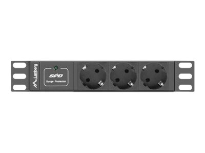 Lanberg PDU-03F-0200-IEC-BK - Strømfordelingsenhed (rackversion) - AC 230 V - 2500 Watt - input: IEC 60320 C14 - output-stikforbindelser: 3 (Type F) - 1U - 10 - 2 m ledning - sort