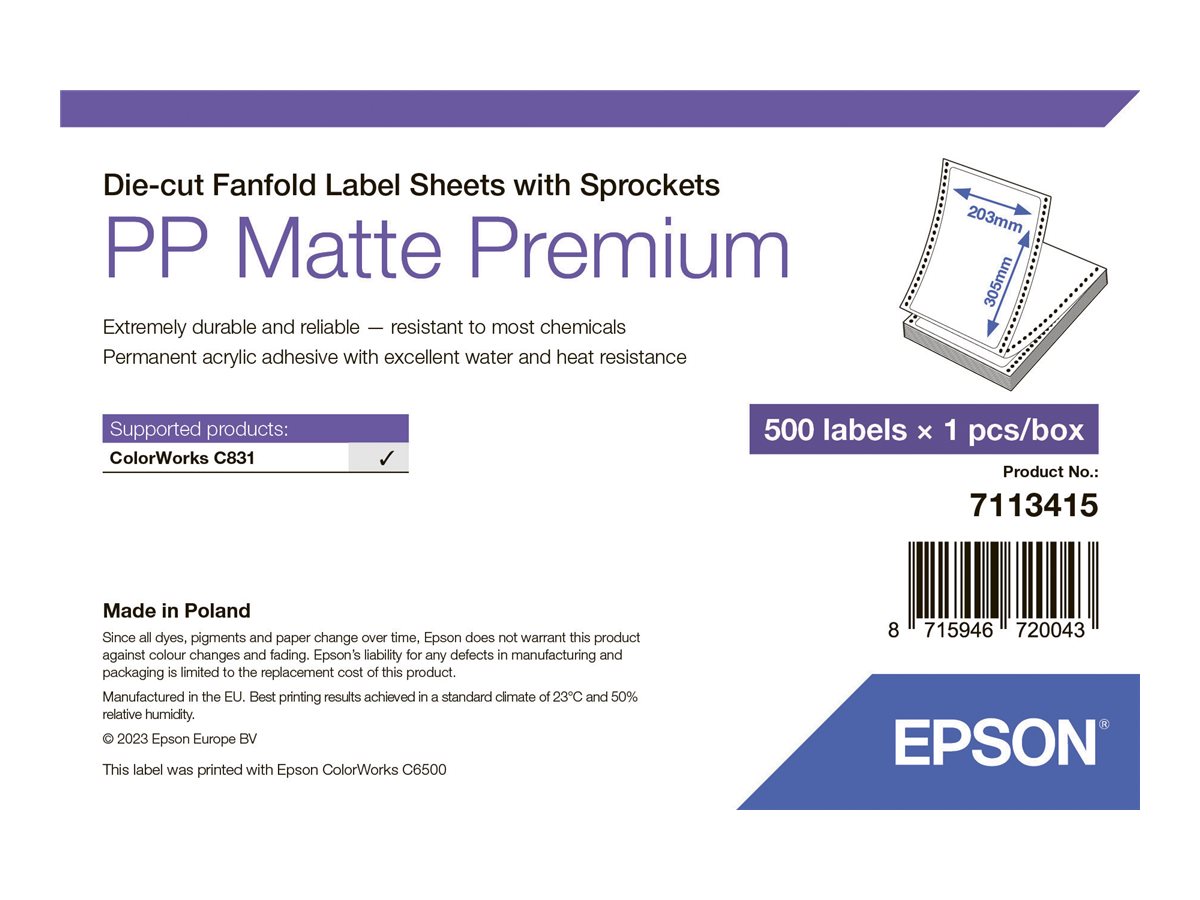 Epson Premium Udstansede fanfold-mærkater med kædehjul 203 x 305 mm 500etikette(r)