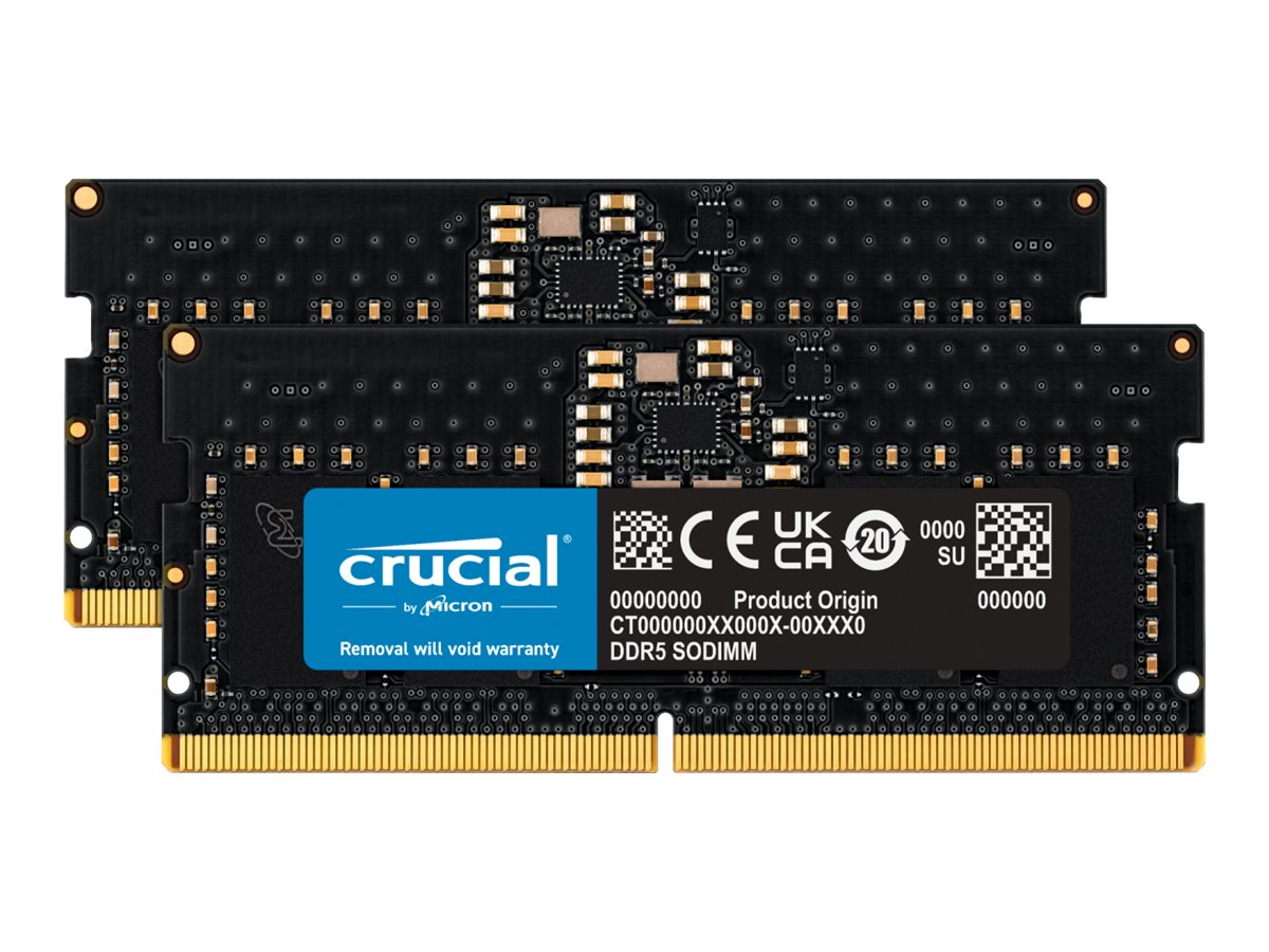Crucial - DDR5 - sæt - 16 GB: 2 x 8 GB - SO DIMM 262-PIN - 4800 MT/s / PC5-38400 - CL40 - 1.1 V - ikke bufferet - ikke-ECC