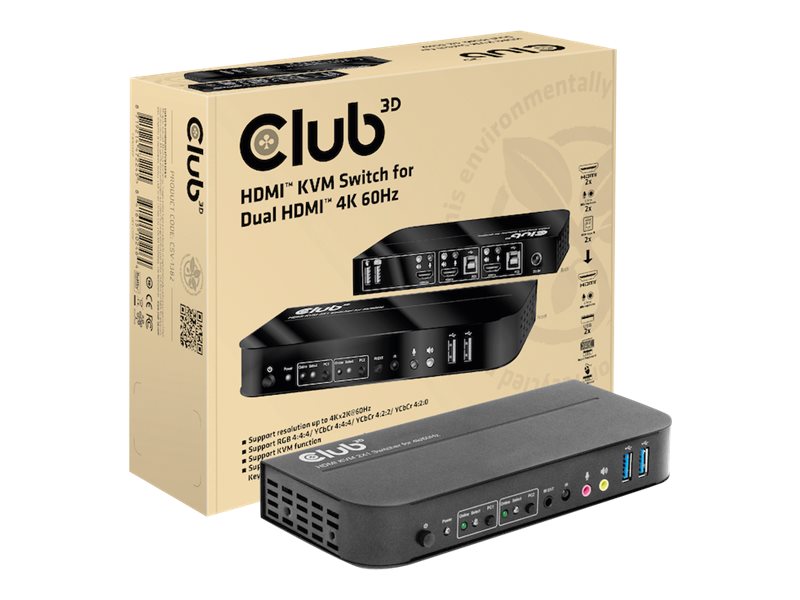 Club 3D CSV-1382 - KVM / audio-switch - 2 x KVM / audio - 1 lokalbruger - desktop - AC
