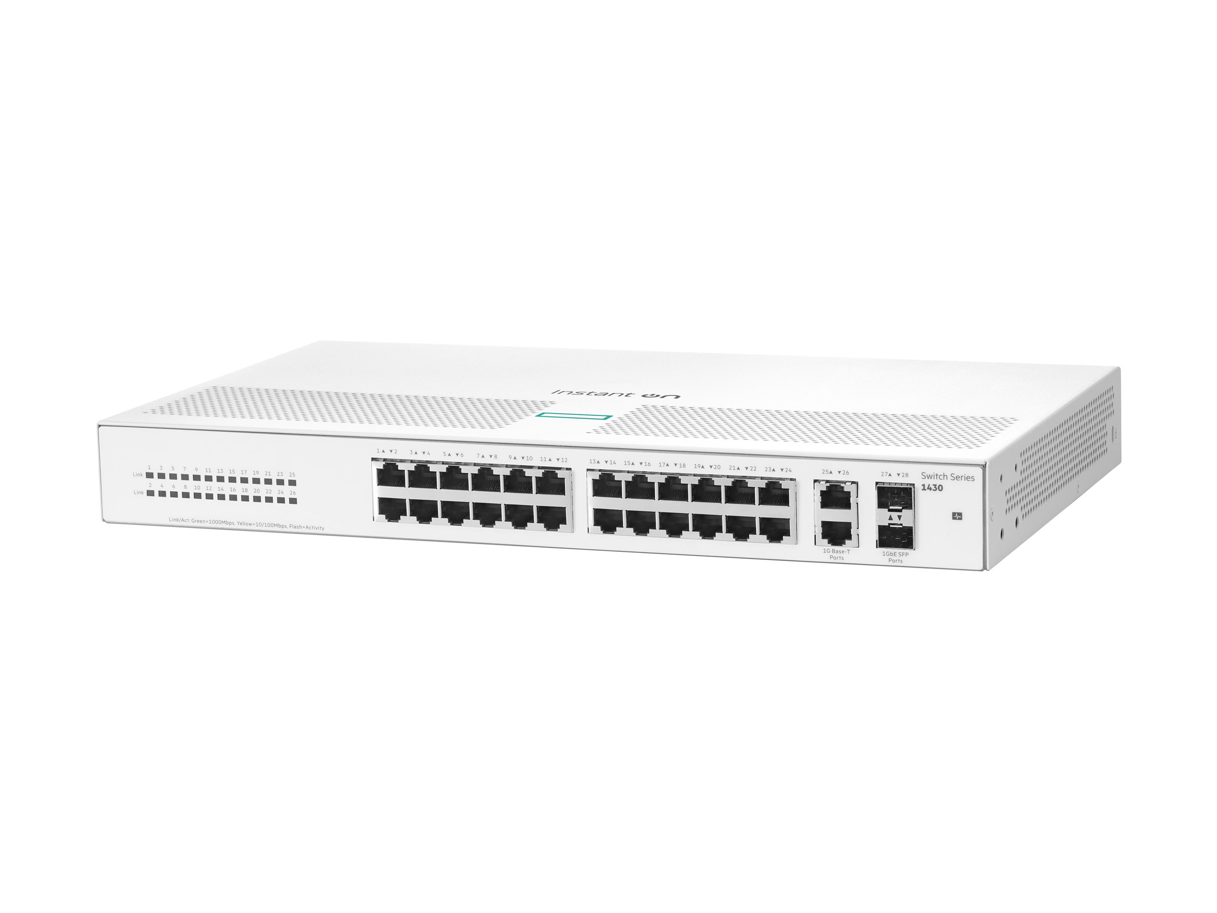 HPE Networking Instant On 1430 26G 2SFP Switch - Switch - ikke administreret - 26 x 10/100/1000 + 2 x 100/1000 SFP - desktop, monterbar på stativ, væg-monterbar - BTO
