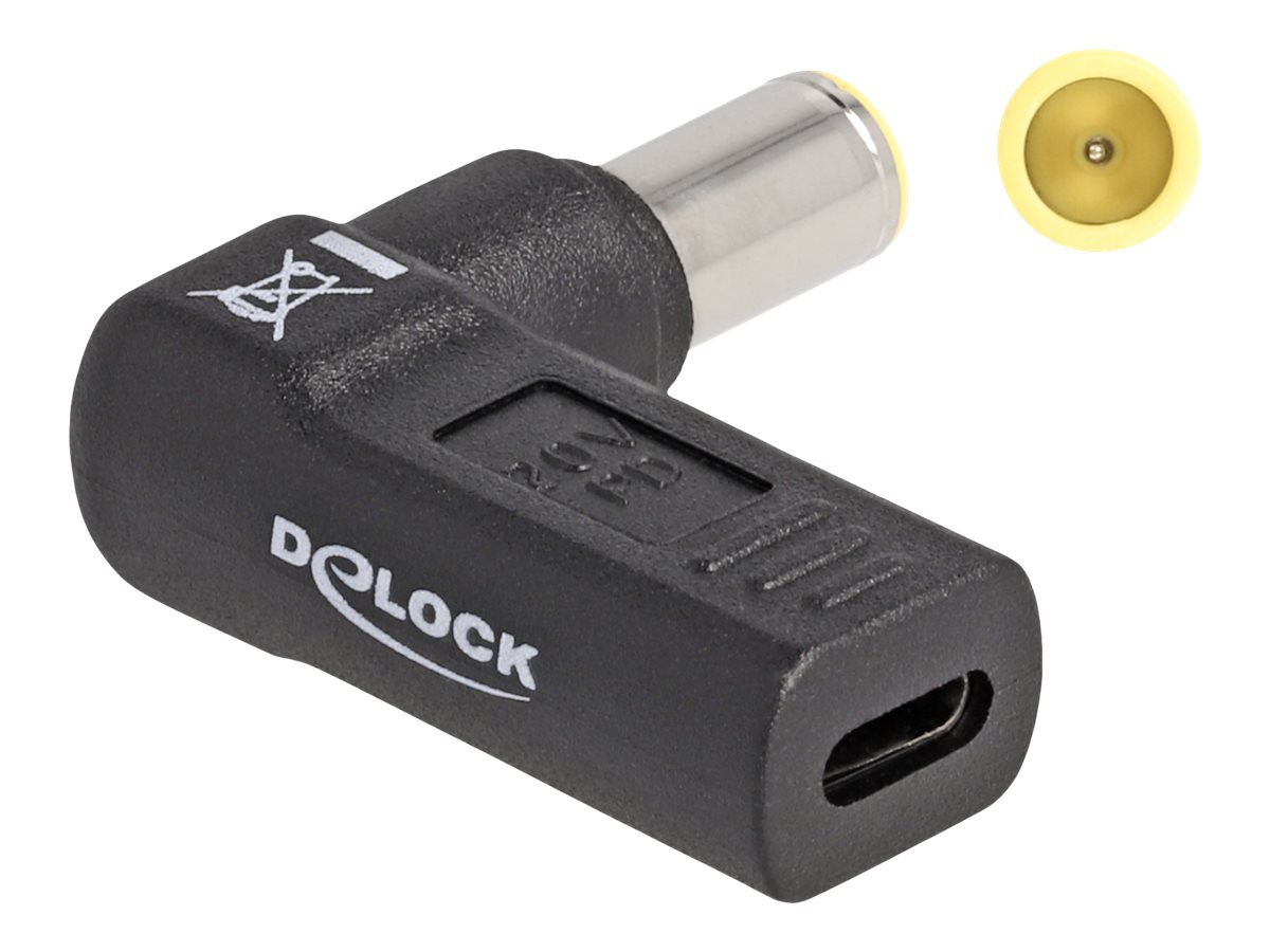 Delock - Strømforsyningsadapter - USB-C (hun) til DC jackstik 7,9 x 5,5 mm (han) - 20 V - 3 A - vinklet - sort
