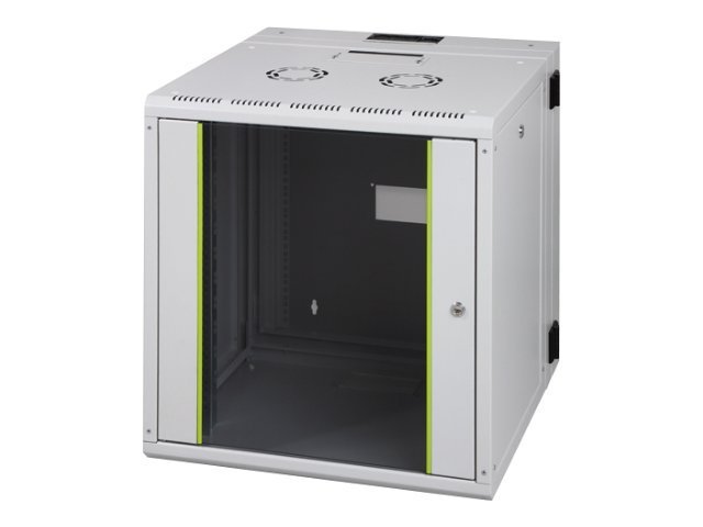 Vægmonteret 19" rackskab 20U – DIGITUS Unique, todelt svingramme, glasdør, 600×600 mm