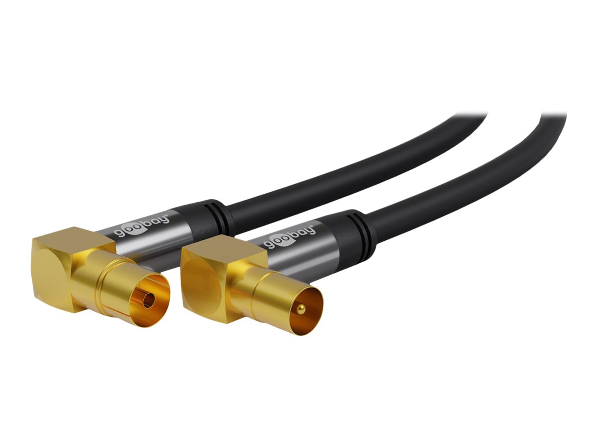goobay - Antennekabel - IEC-forbindelse hun vinklet til IEC-forbindelse han vinklet - 1 m - firelagsskjold - 135 dB - sort - solid