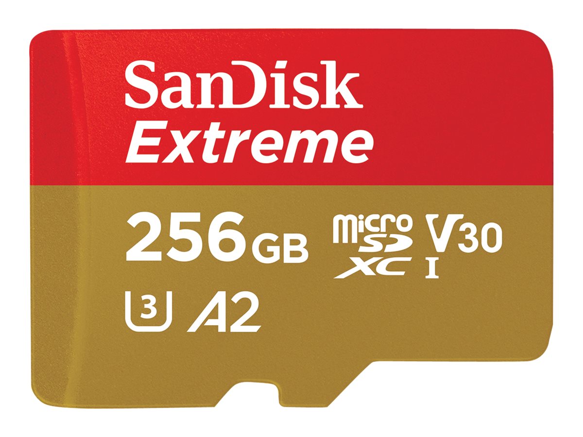 SanDisk Extreme - Flashhukommelseskort (microSDXC til SD adapter inkluderet) - 256 GB - A2 / Video Class V30 / UHS-I U3 / Class10 - microSDXC UHS-I