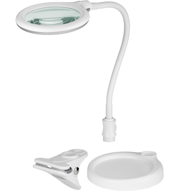 Goobay LED-luplampe med fod/klemme, 6 W, hvid 480 lm, 100 mm glaslinse, 1,75x forstørrelse, 3 dioptrier