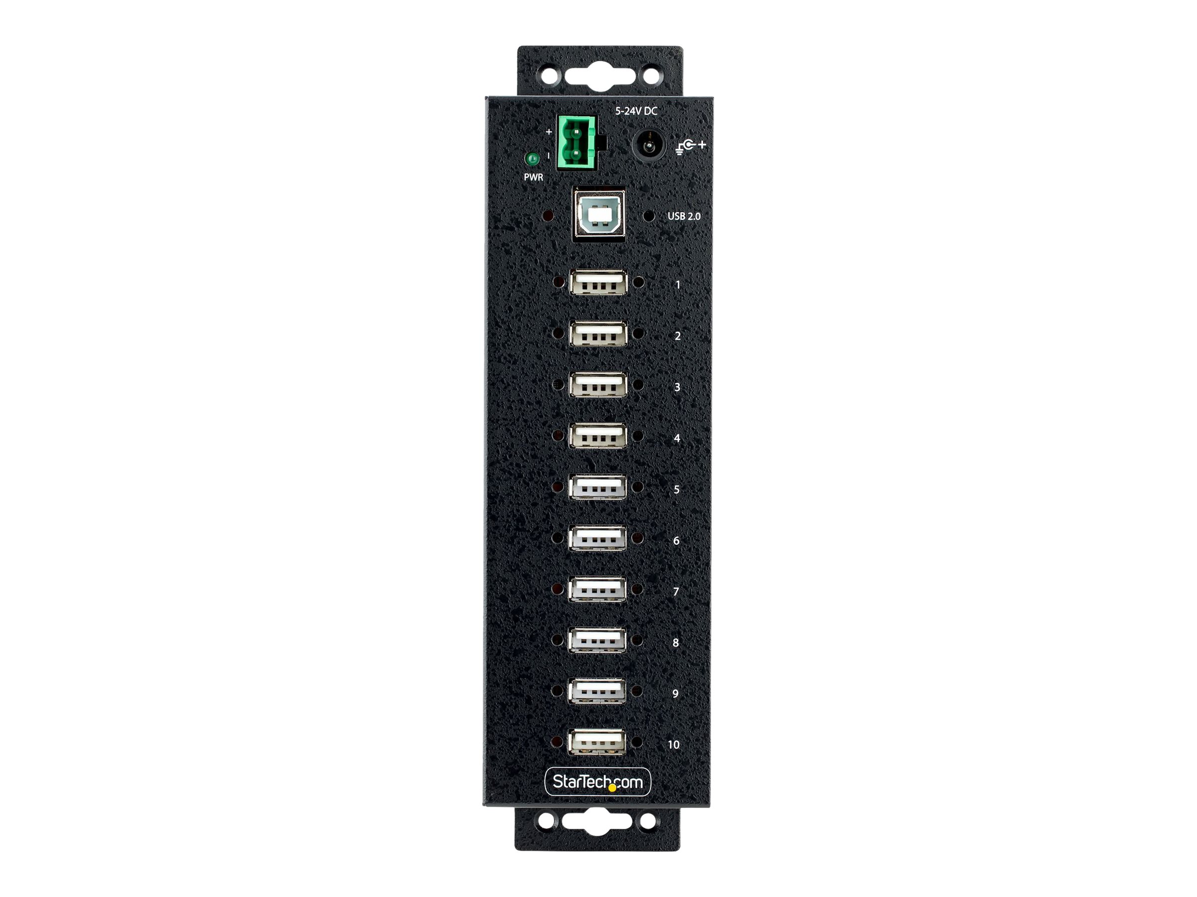 StarTech.com 10-Port Industrial USB 2.0 Hub, Rugged USB Hub w/15kV Air/8kV Contact ESD Level 4 Protection, DIN/Wall/Desk Mountable USB-A Hub,