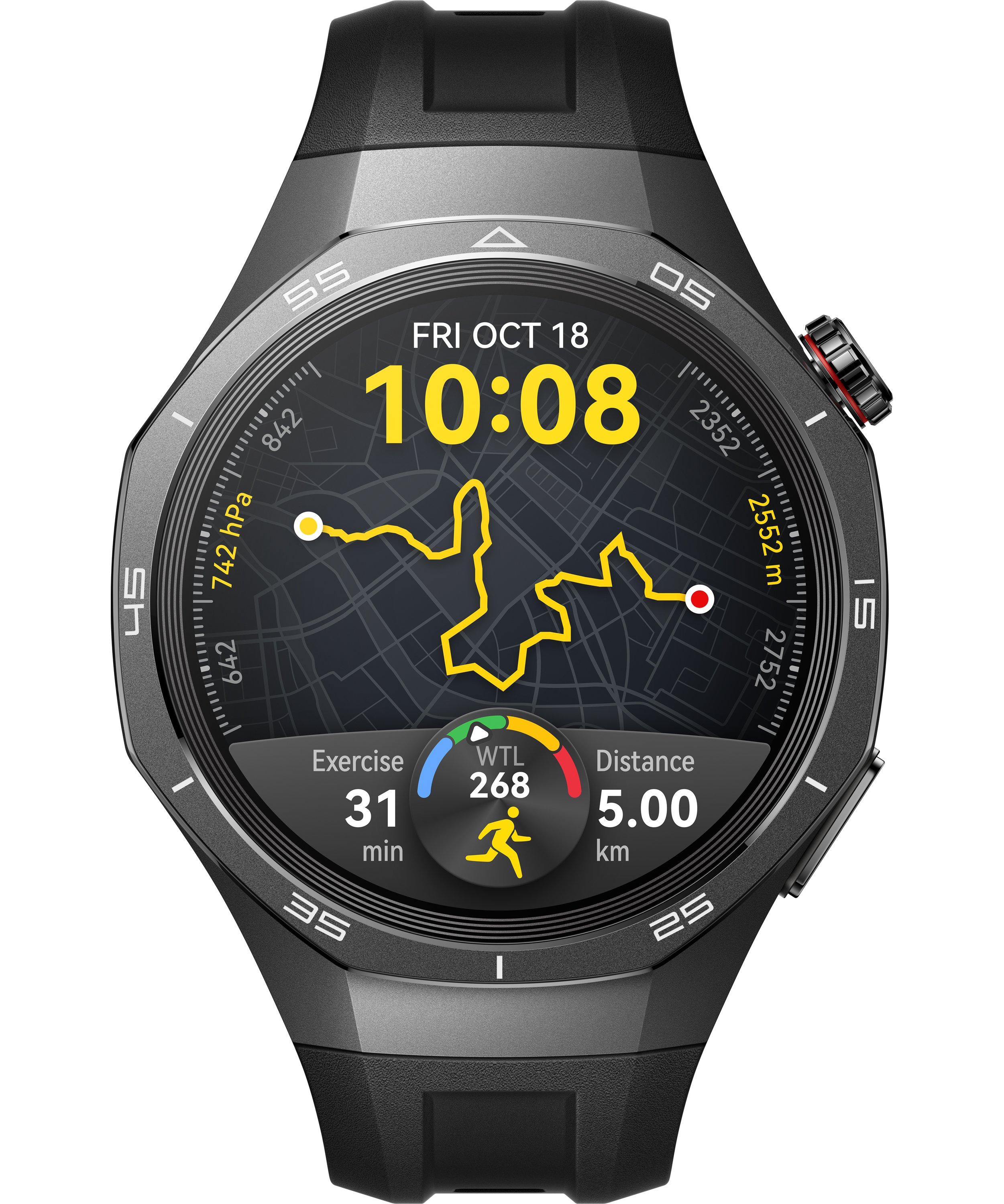 Huawei Watch GT 5 Pro - 46 mm - titanium - smart ur med rem - fluoroelastomer - håndledsstørrelse: 140-210 mm - display 1.43 - NFC, Bluetooth - 81 g - sort