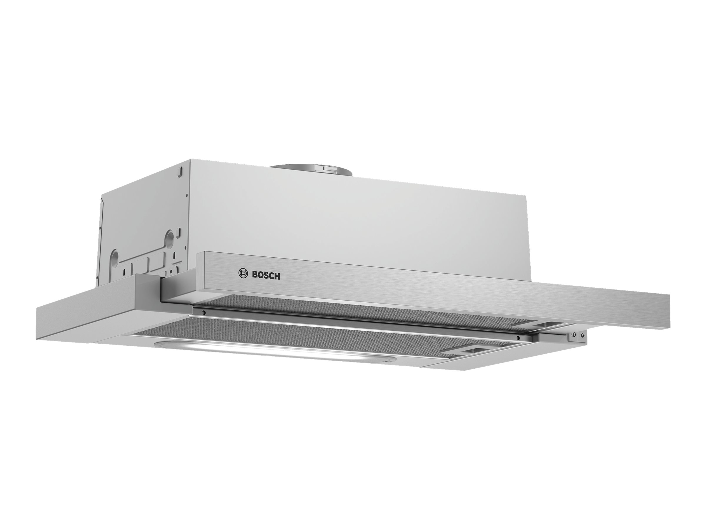 Bosch Hood DFT63AC50 Series 4 Telescopic, Energy efficiency class D, Width 60 cm, 368 m³/h, Mechanical, Silver, LED
