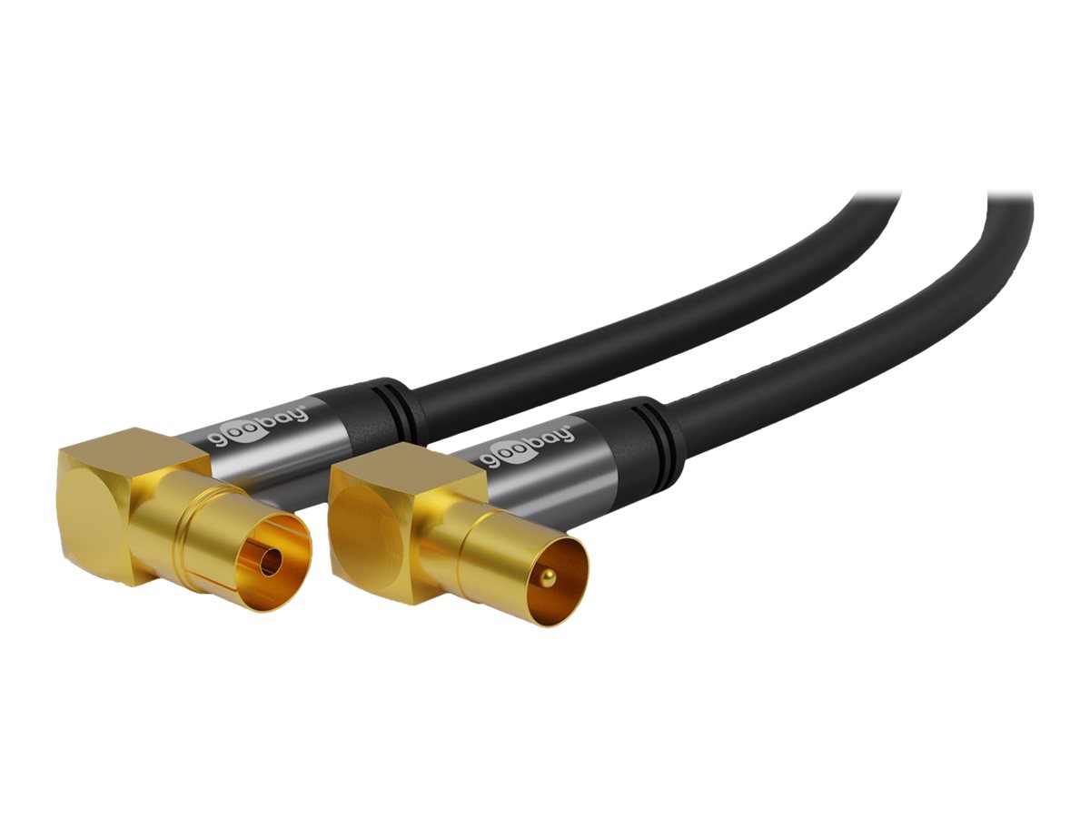 HQ TV antennekabel - 4 x skærm, 90° COAX han/hun, Sort (2m)