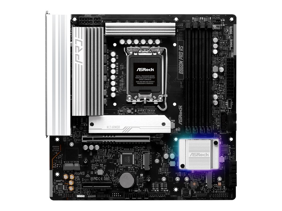 ASRock B860M Pro RS - Bundkort - micro ATX - LGA1851 sokkel - B860 Chipset - USB-C 3.2 Gen 2x2, USB 3.2 Gen 1, USB-C 3.2 Gen 1 - 2.5 Gigabit LAN - onboard grafik (CPU påkrævet) - HD Audio (8-kanaler)