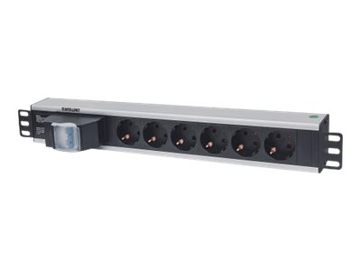 Intellinet 19" 1.5U Rackmount 6-Way Power Strip - German Type", With Double Air , No Surge Protection, 1.6m Power Cord (Euro 2-pin plug)